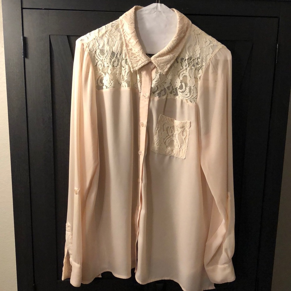 Miss Me Pale Pink Button Up Blouse